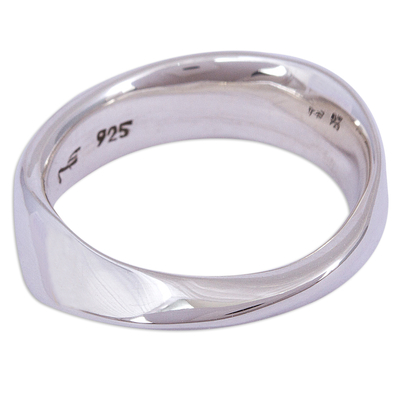 Sterling silver band ring, 'Meditation and Balance' - High-Polish Sterling Silver Band Ring from Taxco Mexico