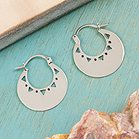 Sterling silver hoop earrings, 'Triangle Glow' - High-Polish Sterling Silver Hoop Earrings from Mexico