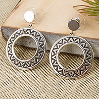 Creolen aus Sterlingsilber, „Zickzack-Ringe“ – baumelnde Ohrringe aus Sterlingsilber mit Zickzack-Motiv aus Mexiko