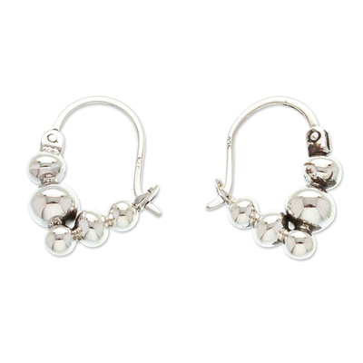 Sterling silver hoop earrings, 'Appealing Bubbles' - Bubble-Shaped Sterling Silver Hoop Earrings from Mexico