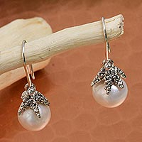 Cultured pearl dangle earrings, 'Sea Life at Night' - Cultured Pearl Starfish Dangle Earrings from Mexico