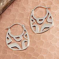 Sterling silver hoop earrings, 'Modern Gleam' - Modern Openwork Sterling Silver Hoop Earrings from Mexico
