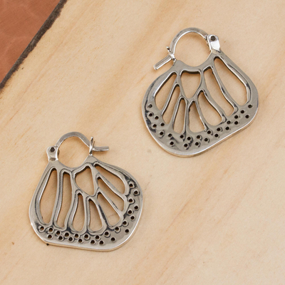 Sterling silver hoop earrings, Monarch Magic