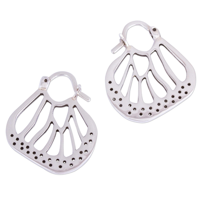 Sterling silver hoop earrings, 'Monarch Magic' - Monarch Wing Taxco Sterling Silver Hoop Earrings from Mexico