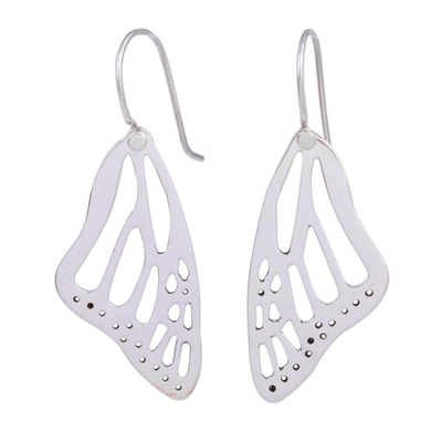 Sterling silver dangle earrings, 'Lovely Wings' - Sterling Silver Butterfly Wing Dangle Earrings from Mexico
