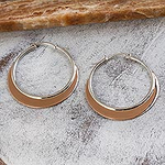 Copper Plated Sterling Silver Hoop Earrings from Mexico, 'Copper Light'