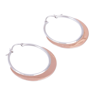 Copper plated sterling silver hoop earrings, 'Copper Light' - Copper Plated Sterling Silver Hoop Earrings from Mexico