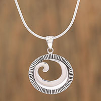 Sterling silver pendant necklace, 'World of Waves' - Spiral Design Sterling Silver Pendant Necklace from Mexico