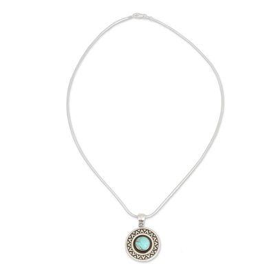 Turquoise pendant necklace, 'Zigzag Corona' - Zigzag Motif Turquoise Pendant Necklace from Mexico