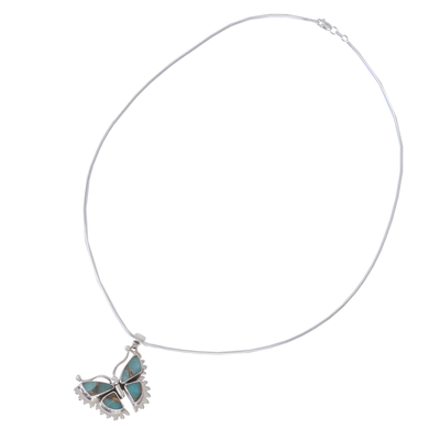 Halskette mit Anhänger aus Sterlingsilber, 'Happiness Soars' - Komposit-Schmetterlingskette aus Türkis und Sterlingsilber