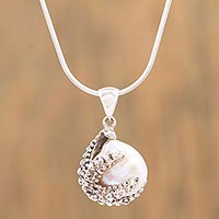 Cultured pearl pendant necklace, 'Loving Starfish' - Cultured Pearl Starfish Pendant Necklace from Mexico