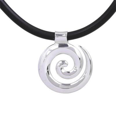 Sterling silver pendant necklace, 'Spiral to Infinity' - Taxco Sterling Silver Spiral Pendant Necklace from Mexico