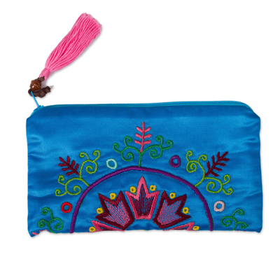 Silk Satin Hand Embroidered Turquoise Clutch Handbag
