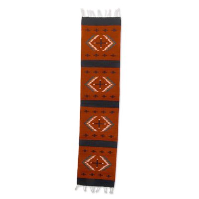 Zapotec wool runner, 'Cultural Intersection' (1x6.5) - Zapotec Wool Runner with Small and Large Crosses (1x6.5)