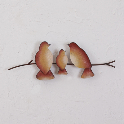Wandskulptur aus Stahl - Stahlwandskulptur von drei braunen Vögeln aus Mexiko
