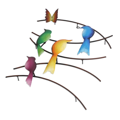 Escultura de pared de acero - Escultura de pared de acero de pájaros y una mariposa de México