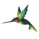 Steel wall sculpture, 'Delightful Green Hummingbird' - Green Hummingbird Artisan Handcrafted Steel Wall Sculpture