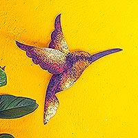 Escultura de pared de acero, 'Delightful Hummingbird' - Escultura de pared de acero de colibrí artesanal hecha a mano