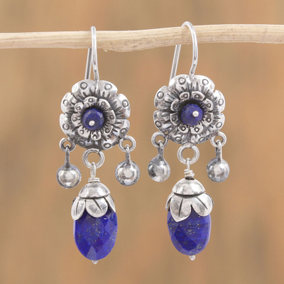 Pendientes colgantes de lapislázuli, 'Blooming Paradise' - Pendientes colgantes florales de lapislázuli de México