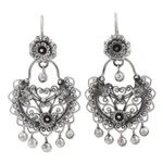 Sterling silver chandelier earrings, 'Love and Hope' - Flower and Bird-Themed Sterling Silver Earrings from Mexico