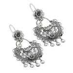 Sterling silver chandelier earrings, 'Love and Hope' - Flower and Bird-Themed Sterling Silver Earrings from Mexico