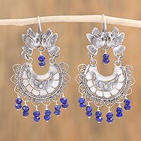 Lapis lazuli chandelier earrings, Kissing Birds