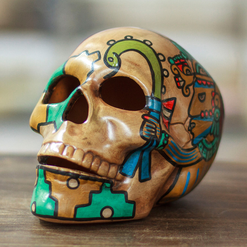 Huitzilopochtli Aztec War God Ceramic Skull Sculpture - Aztec God