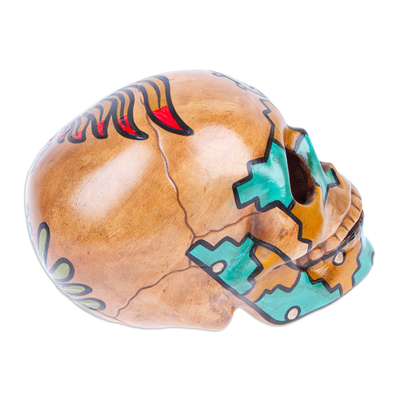 Calavera de cerámica - Huitzilopochtli dios de la guerra azteca escultura de calavera de cerámica