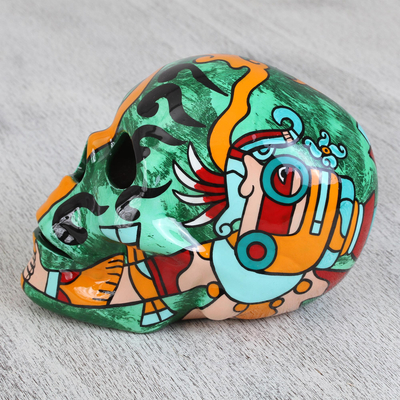 Keramikschädel, „Aztekischer Gott des Regens“. - Tlaloc Aztekischer Regengott Keramikschädel-Skulptur