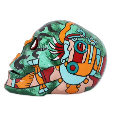 Keramikschädel, „Aztekischer Gott des Regens“. - Tlaloc Aztekischer Regengott Keramikschädel-Skulptur