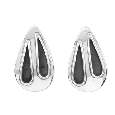 Sterling silver drop earrings, 'Twilight Rain' - Sterling Silver and Black Teardrop Modern Earrings