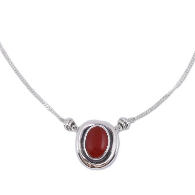 Carnelian pendant necklace, 'Aflame' - Carnelian and Sterling Silver Pendant Necklace