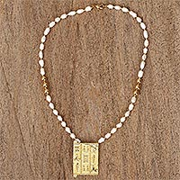 Gold-accented cultured pearl beaded pendant necklace, 'Fascinating Innocence' - Cultured Pearl and 18k Gold-accented Beaded Pendant Necklace