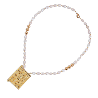 Halskette mit Anhänger aus Zuchtperlen mit Goldakzenten - Perlenanhänger-Halskette mit Zuchtperlen und 18-karätigem Goldakzent