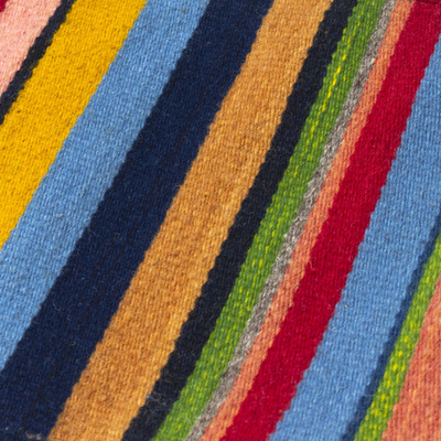 Eslinga de lana con acento de cuero, 'Blend of Stripes' - Bolso bandolera de lana a rayas multicolor de México