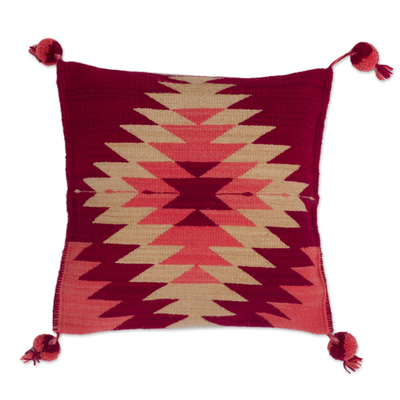 Wool cushion cover, 'Caring Geometry' - Handwoven Geometric Wool Cushion Cover from Mexico