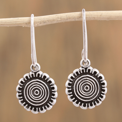 Sterling silver dangle earrings, 'Sun over Mexico' - Handcrafted Sterling Silver Dangle Earrings from Mexico