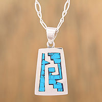 Sterling silver pendant necklace, 'Sky Blue Pyramid'