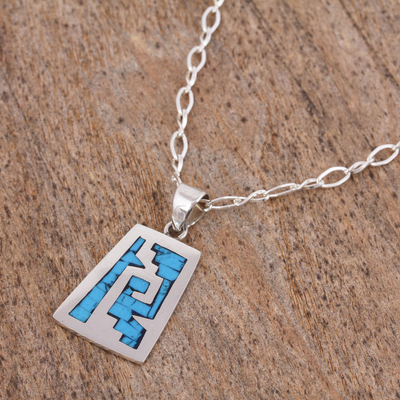 Sterling silver pendant necklace, 'Sky Blue Pyramid' - Pre-Hispanic Sterling Silver Pendant Necklace from Mexico