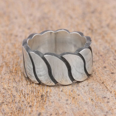Men's sterling silver band ring, 'Shimmering Waves' - Men's Wave Motif Sterling Silver Band Ring from Mexico