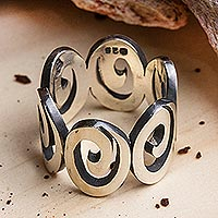 Men's Spiral Motif Sterling Silver Band Ring from Mexico,'Striking Spirals'