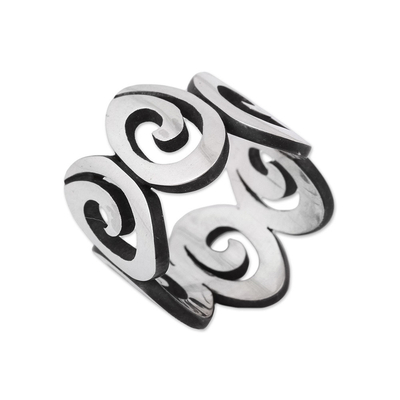 Men's sterling silver band ring, 'Striking Spirals' - Men's Spiral Motif Sterling Silver Band Ring from Mexico