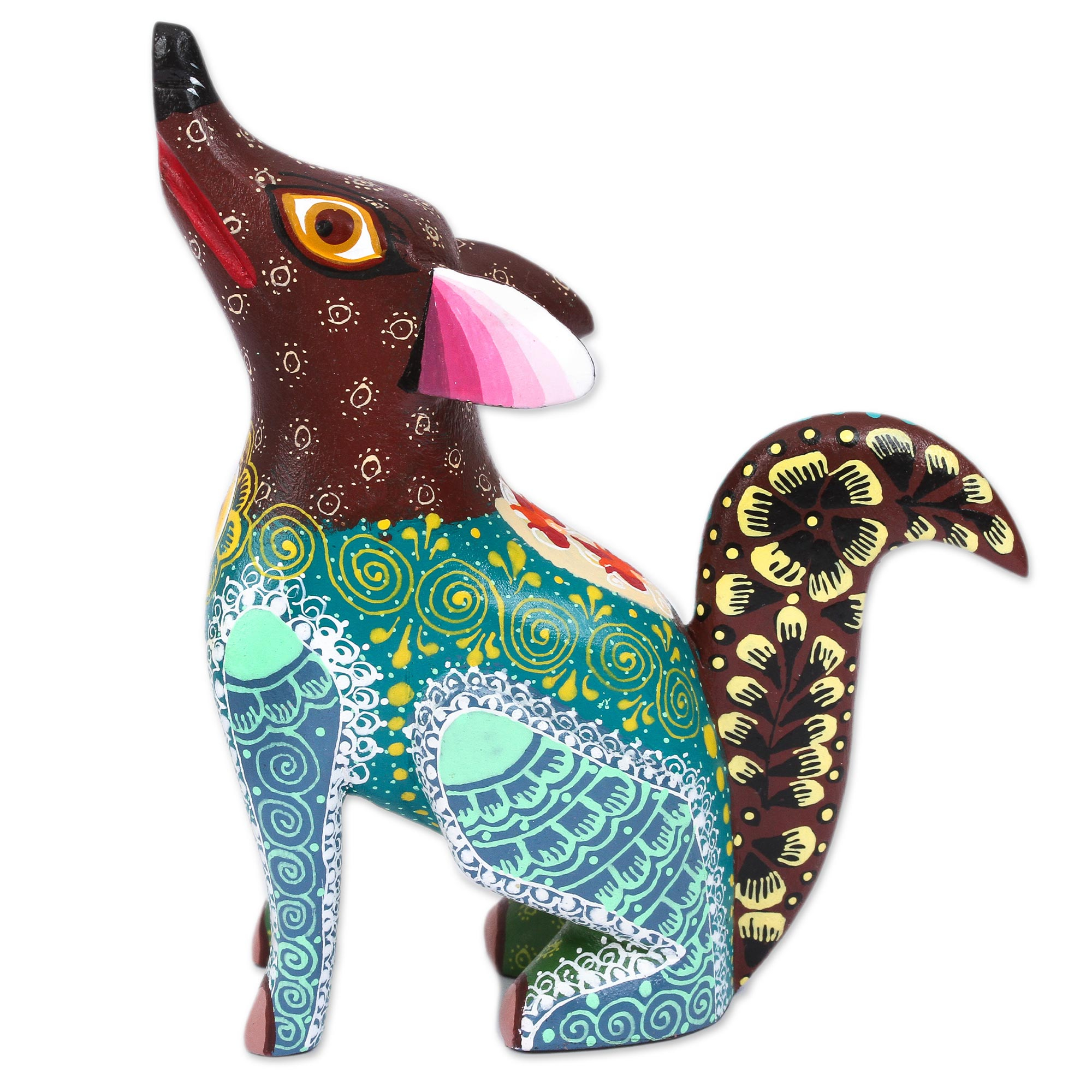 Floral Wood Alebrije Wolf Sculpture Handcrafted in Mexico - Excited ...