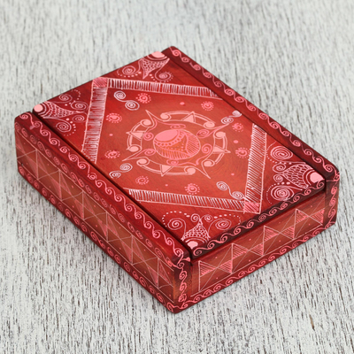 Wood Business Card Holder In Red From Mexico Strawberry Beauty