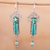 Glass beaded filigree dangle earrings, 'Little Inchworms' - Green Glass Beaded Dangle Earrings from Mexico