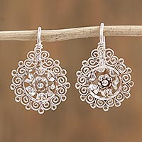 Sterling silver filigree drop earrings, 'Floral Darlings' - Floral Sterling Silver Filigree Drop Earrings from Mexico