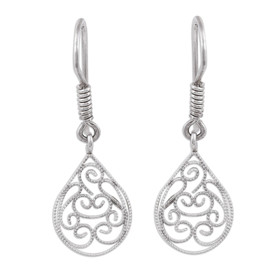 Drop-Shaped Sterling Silver Filigree Earrings from Mexico