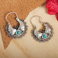 Sterling silver filigree hoop earrings, 'Leaves and Flowers' - Floral Sterling Silver Filigree Hoop Earrings from Mexico
