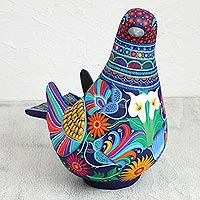 Ceramic sculpture, 'Cherished Dove' - Hand-Painted Floral Ceramic Dove Sculpture from Mexico
