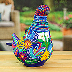 Hand-Painted Floral Ceramic Dove Sculpture from Mexico, 'Cherished Dove'